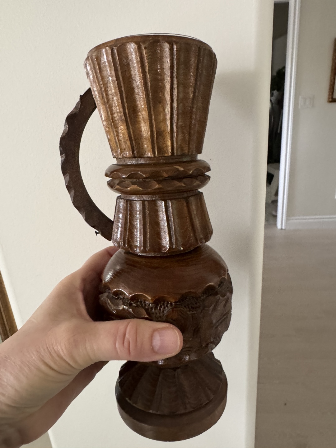 Hand-Carved Wooden Vase