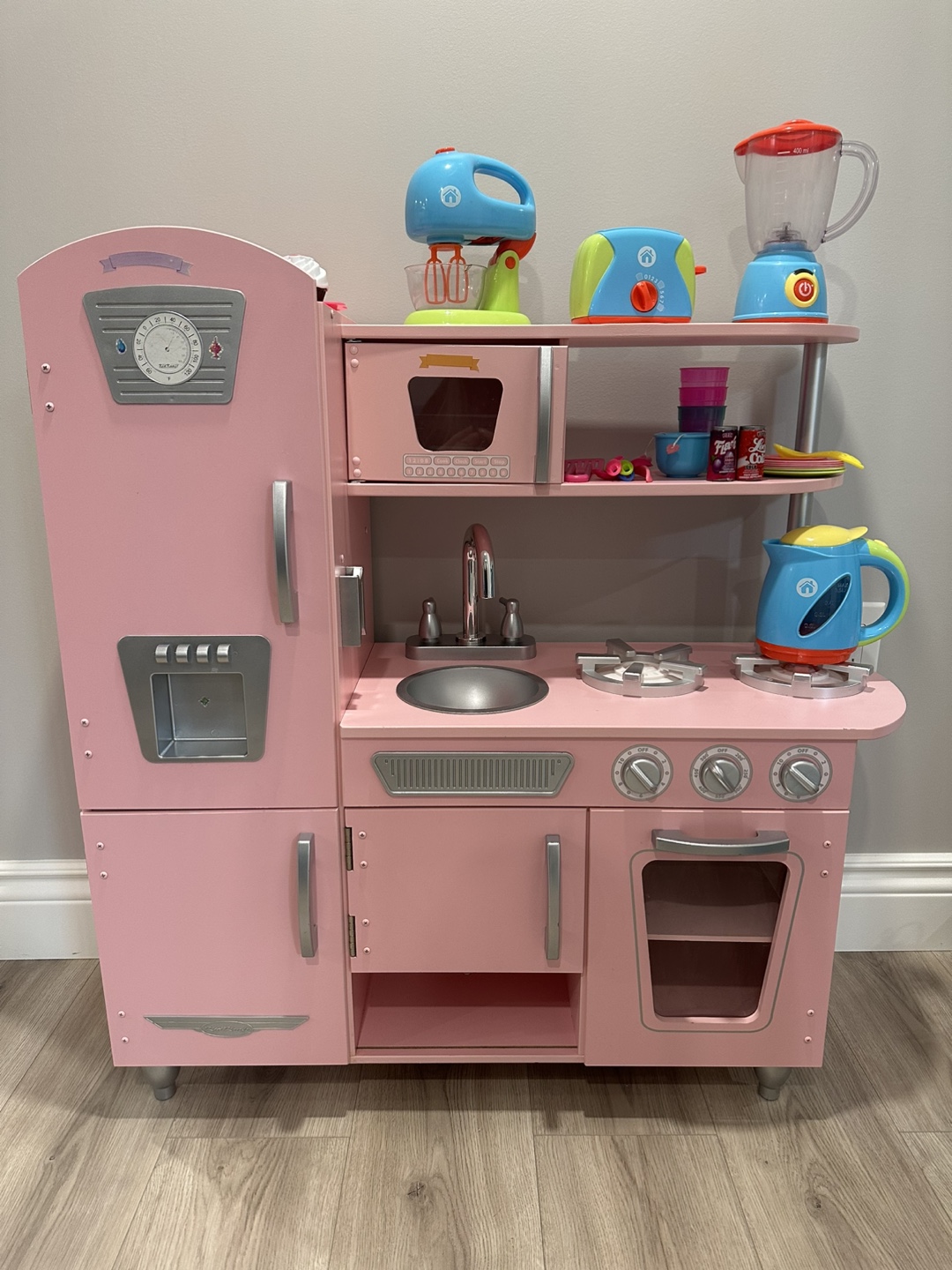 Pink Wooden Play Kitchen with Accessories