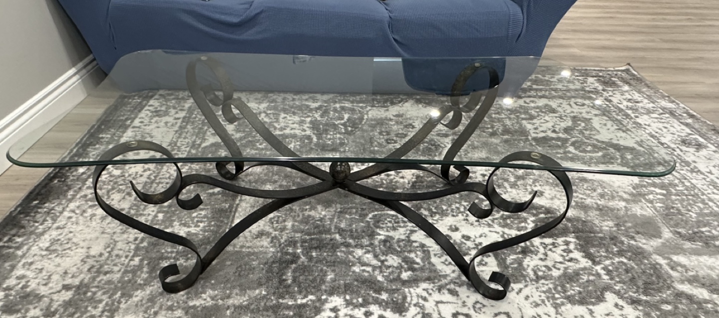 Ornate Wrought Iron and Glass Coffee Table - photo 2