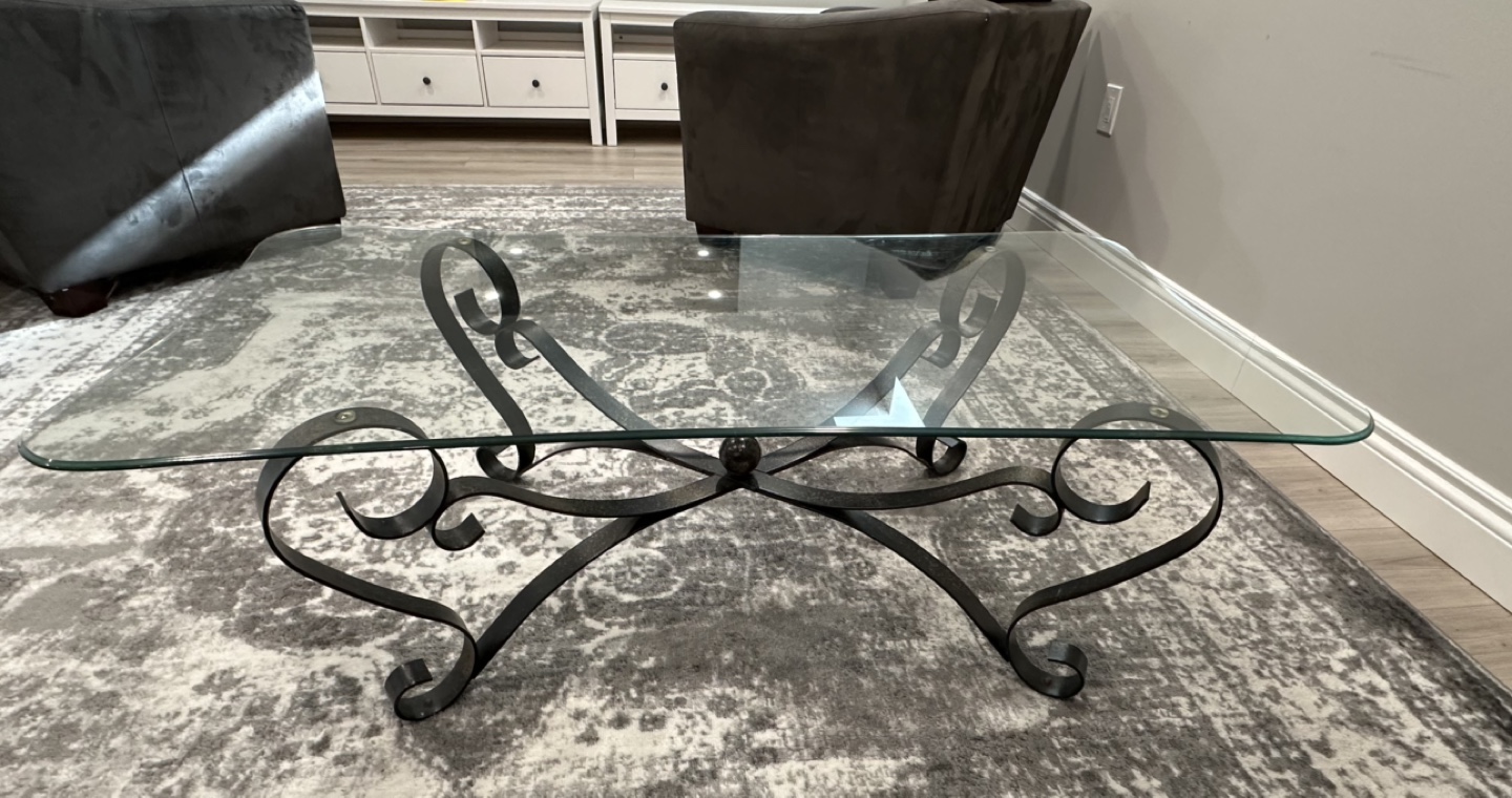Ornate Wrought Iron and Glass Coffee Table
