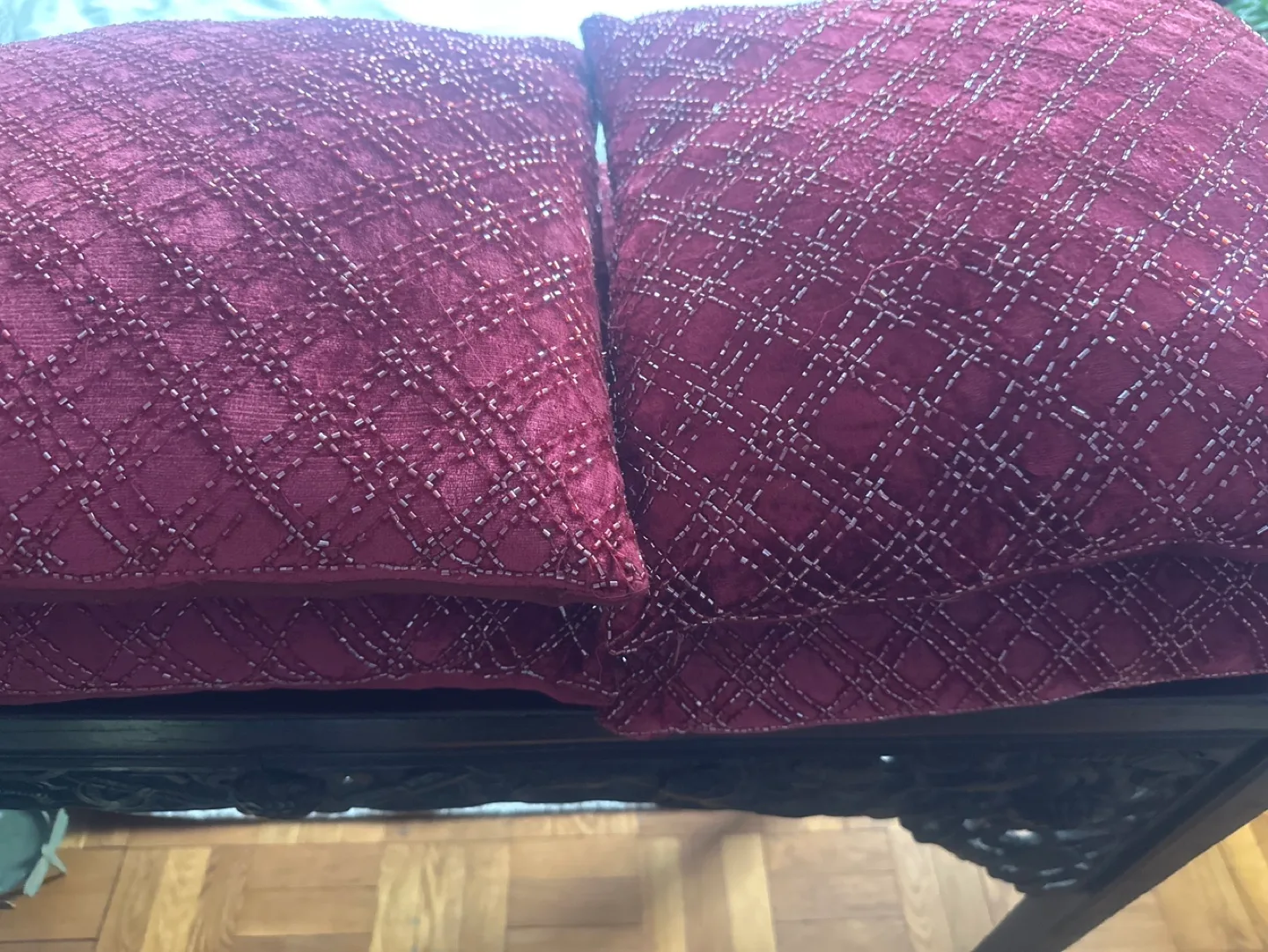 Set of 4 Burgundy Beaded Velvet Throw Pillows image indicator(5)
