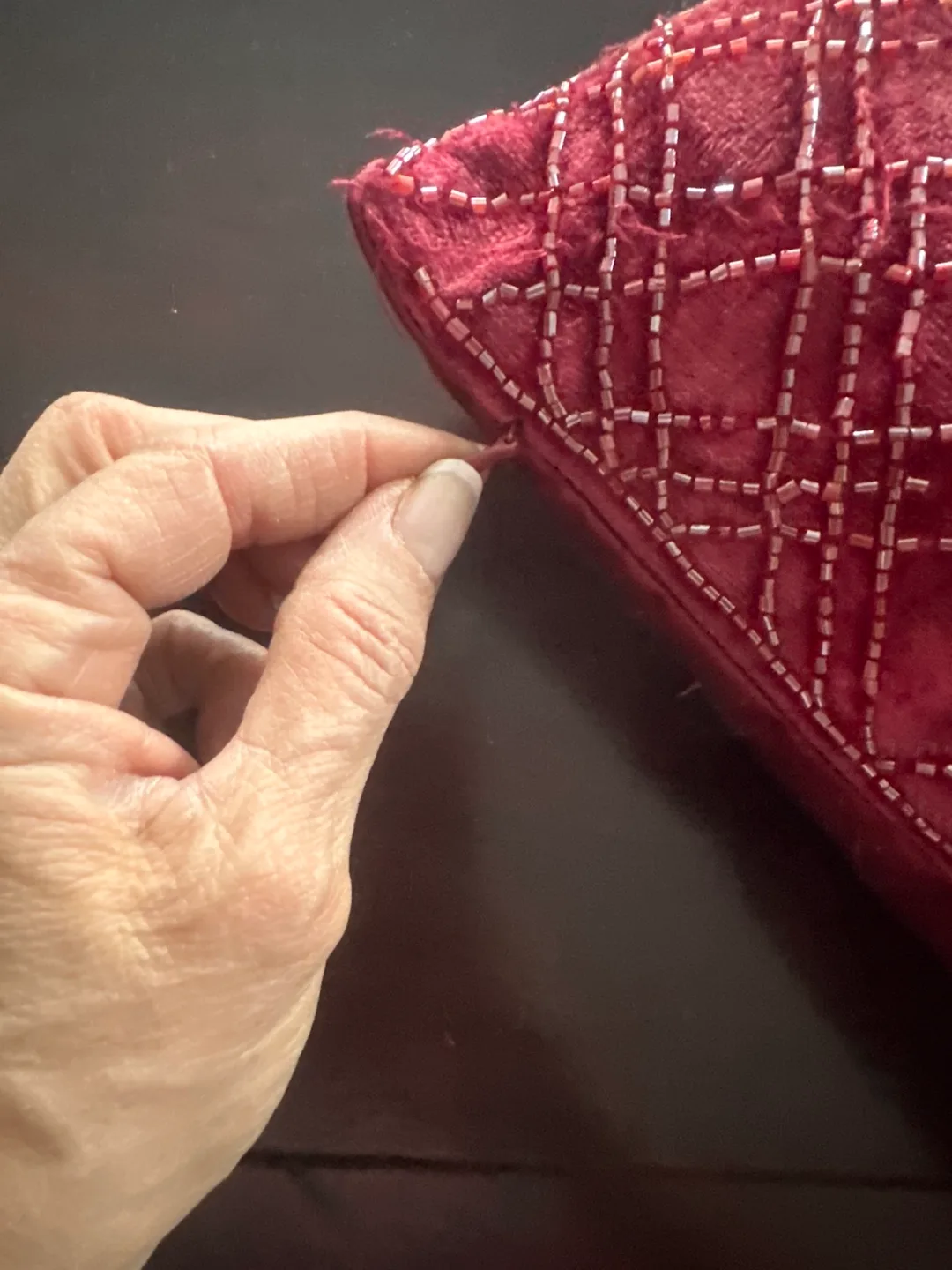 Set of 4 Burgundy Beaded Velvet Throw Pillows image indicator(4)