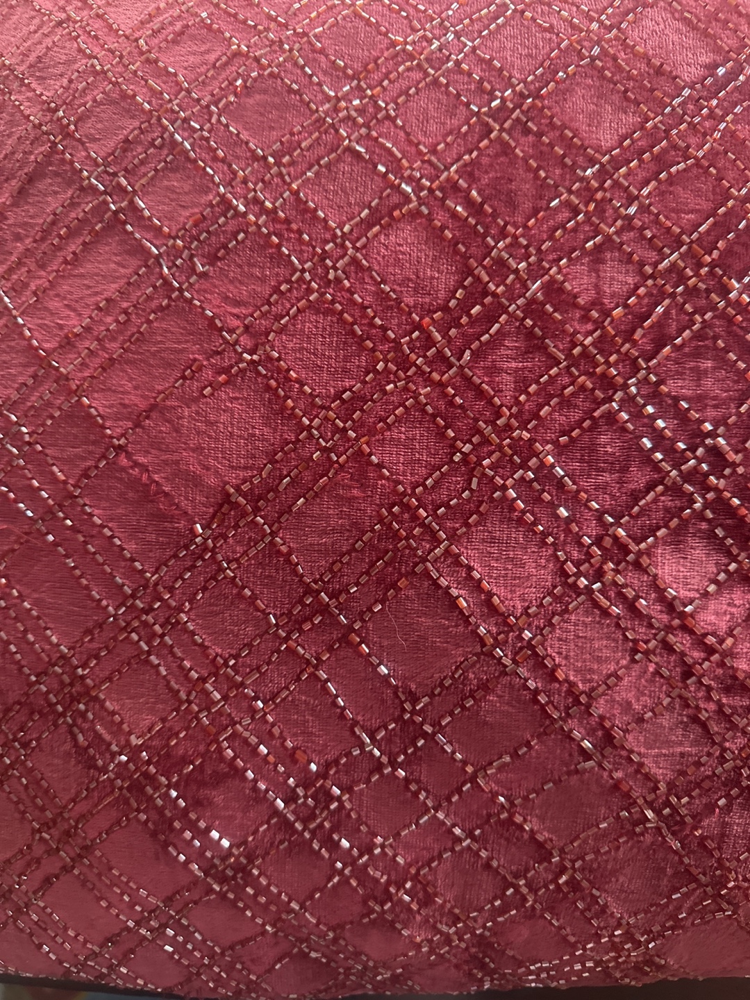 Set of 4 Burgundy Beaded Velvet Throw Pillows