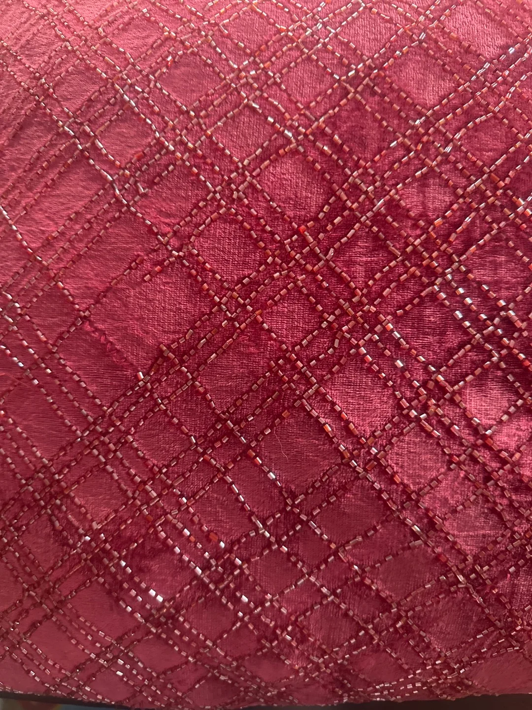 Set of 4 Burgundy Beaded Velvet Throw Pillows