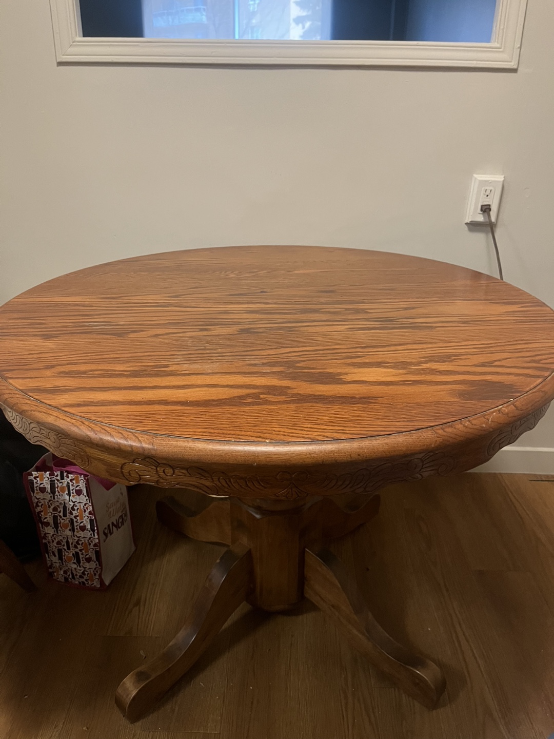 Round Wooden Dining Table with Leaf and Matching Chairs