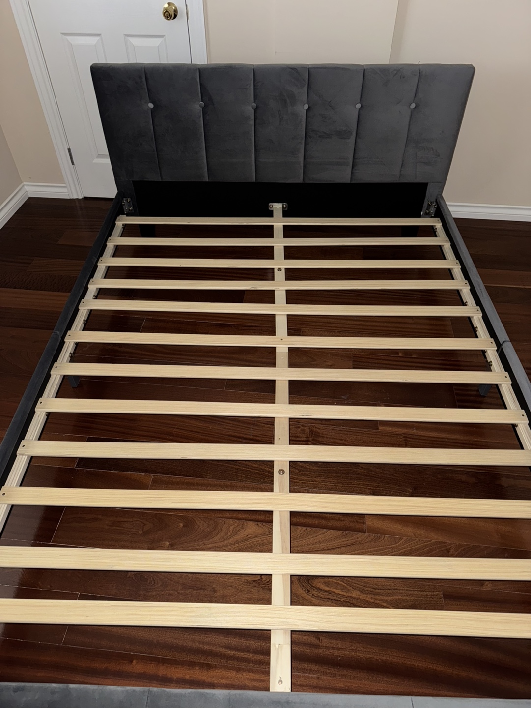Queen Size Upholstered Bed Frame - Dark Grey Velvet
