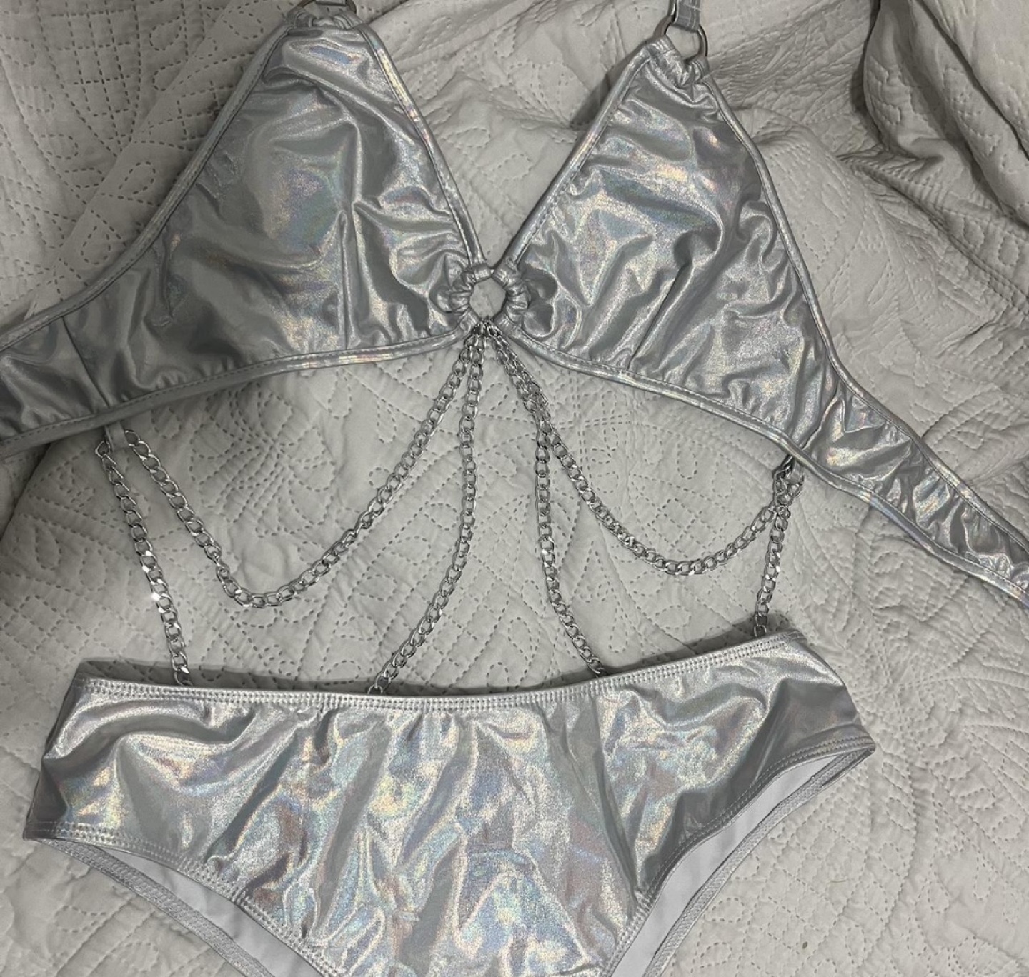 Silver Chain Detail Cut-Out Monokini #freecycle