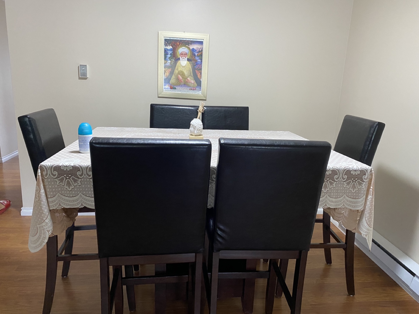6-Piece Dining Set - Black Leatherette Chairs & Dark Wood Table - photo 2