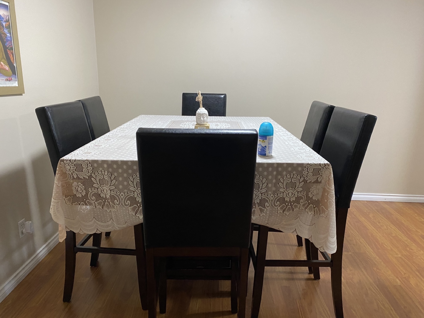6-Piece Dining Set - Black Leatherette Chairs & Dark Wood Table