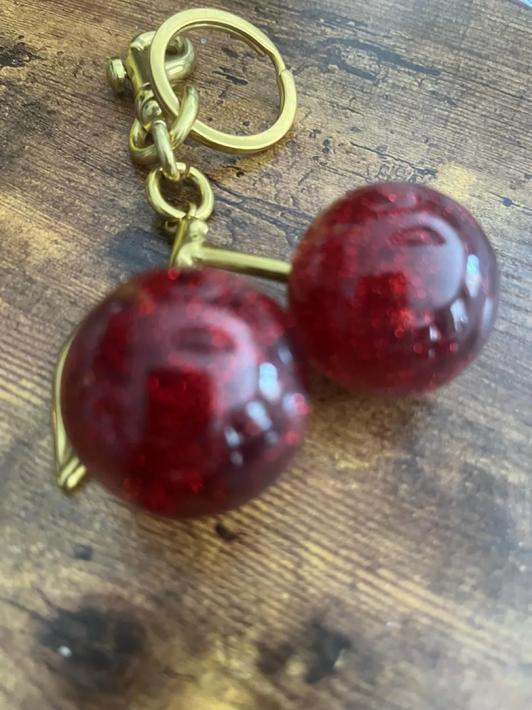 Gold and Red Glitter Cherry purse/phone charm image indicator(5)