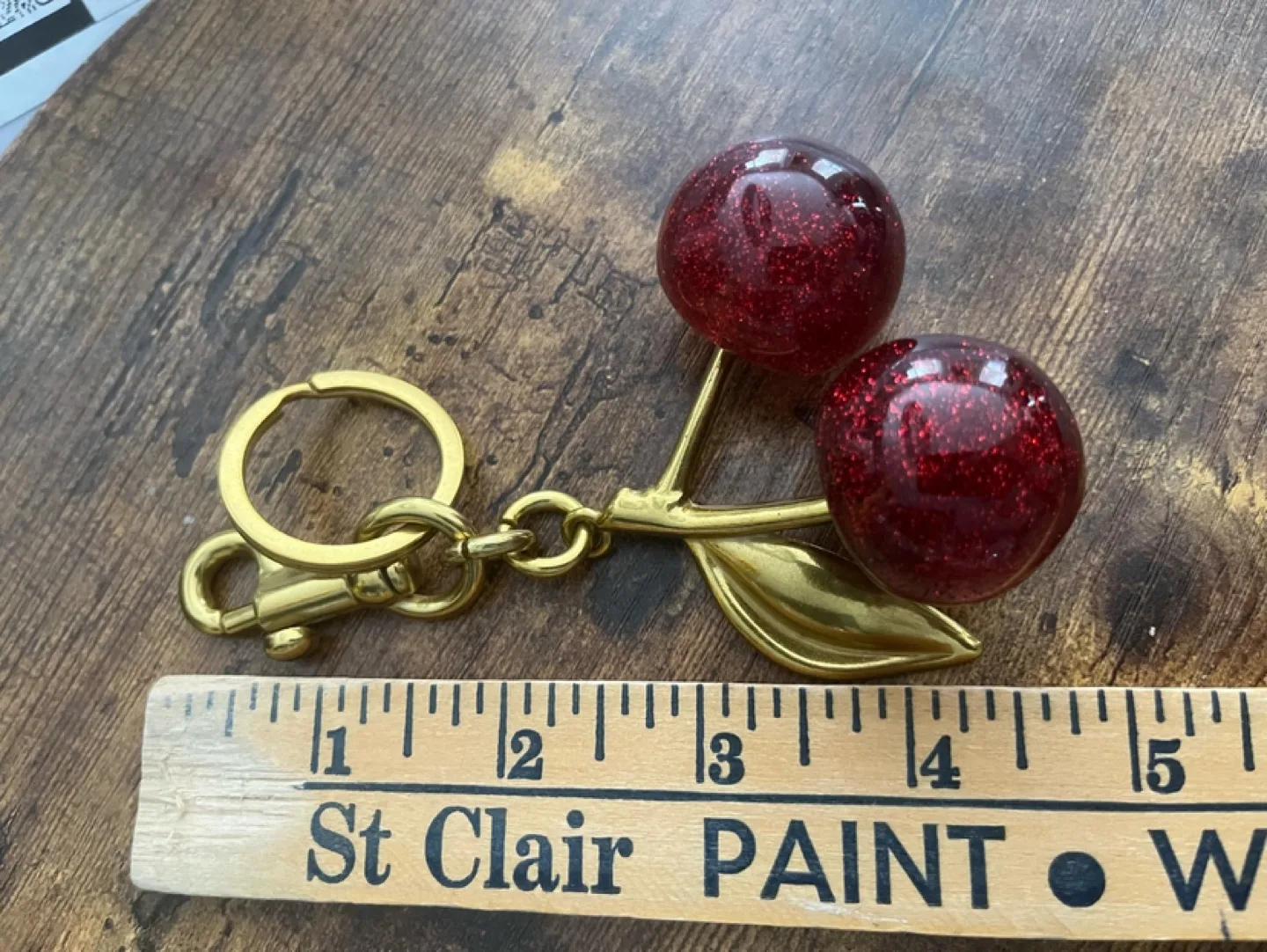 Gold and Red Glitter Cherry purse/phone charm image indicator(2)