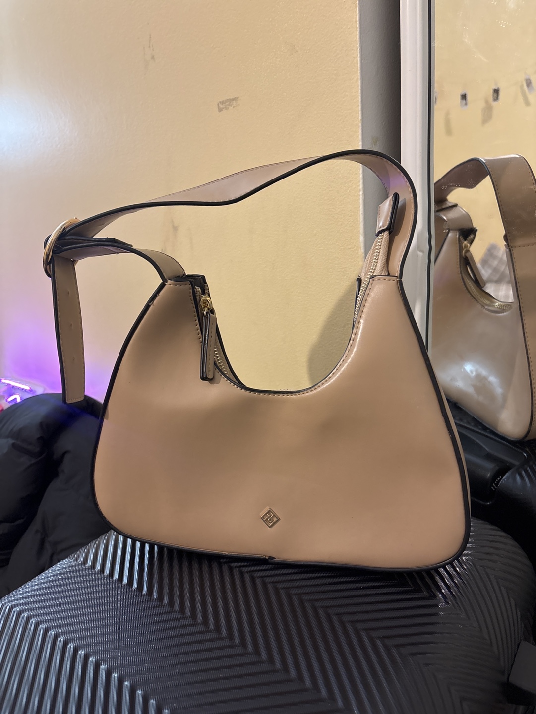 Beige Half-Moon Shoulder Bag