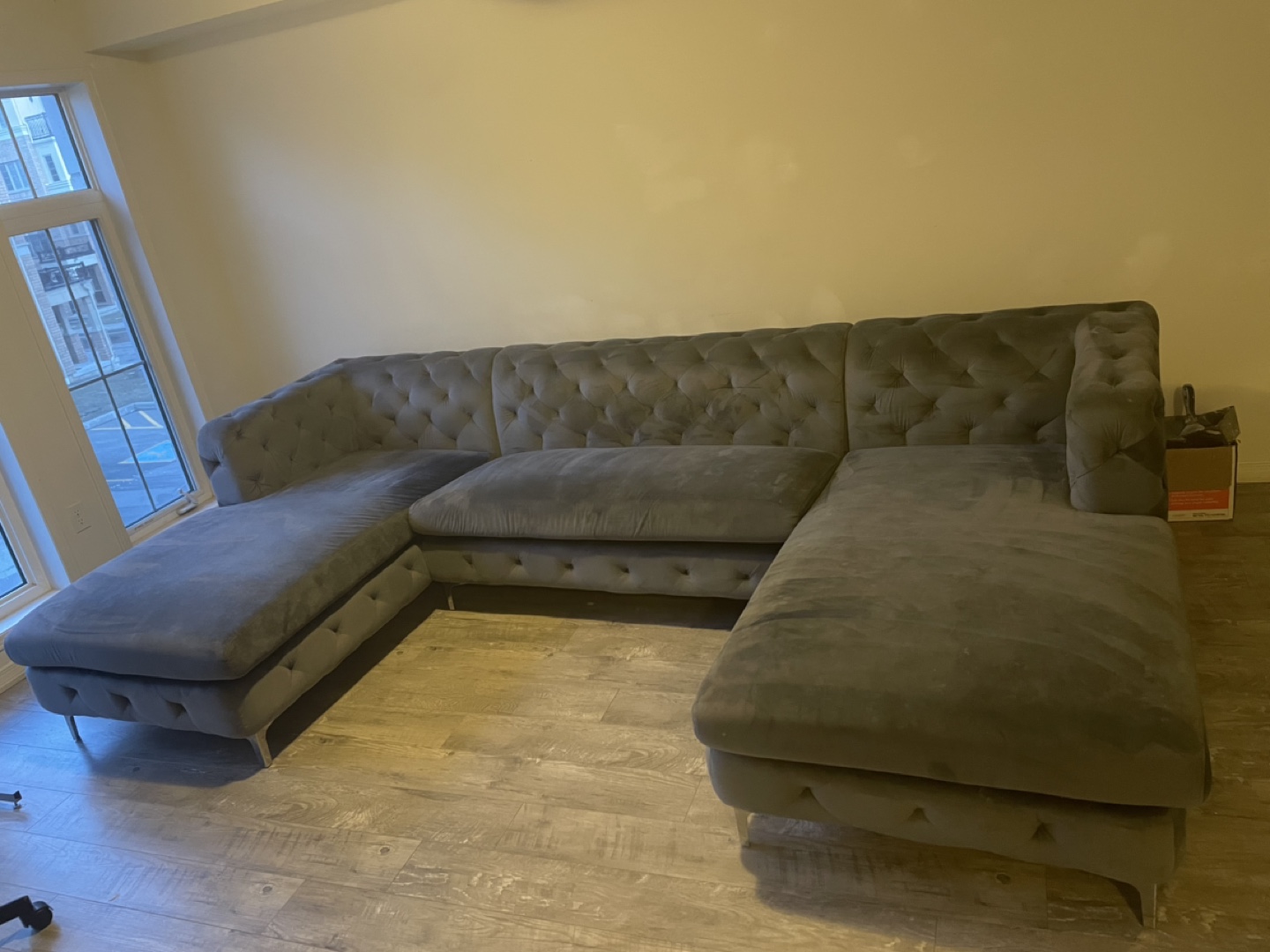 Grey Velvet U-Shaped Sectional Sofa