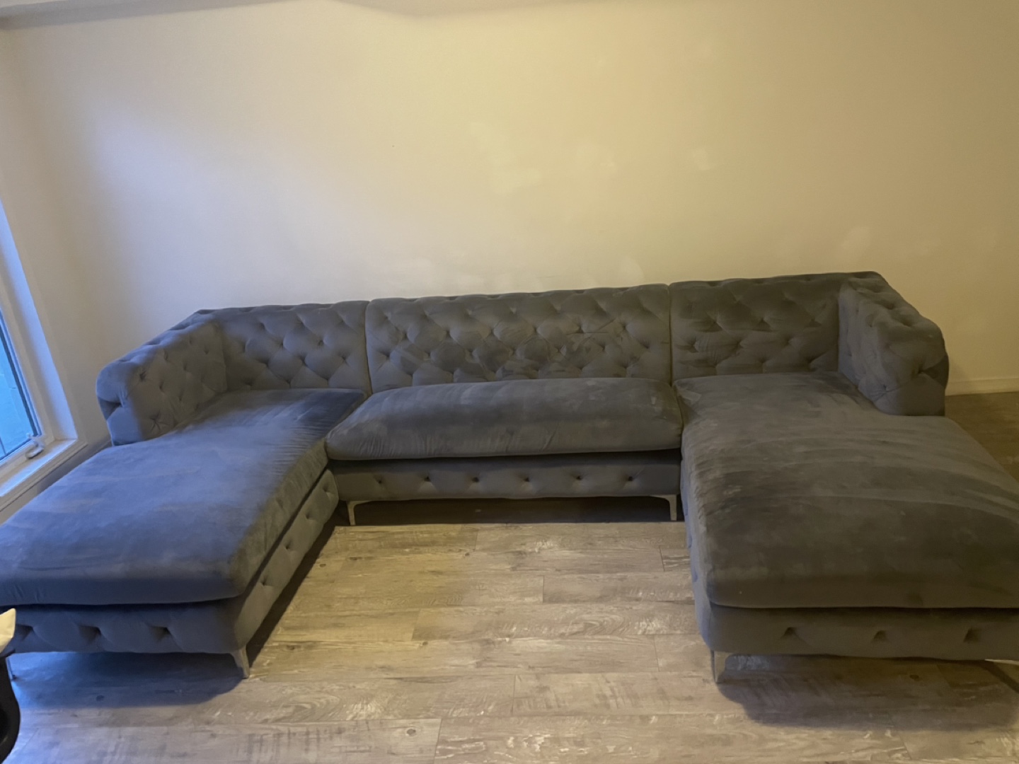 Grey Velvet U-Shaped Sectional Sofa - photo 4