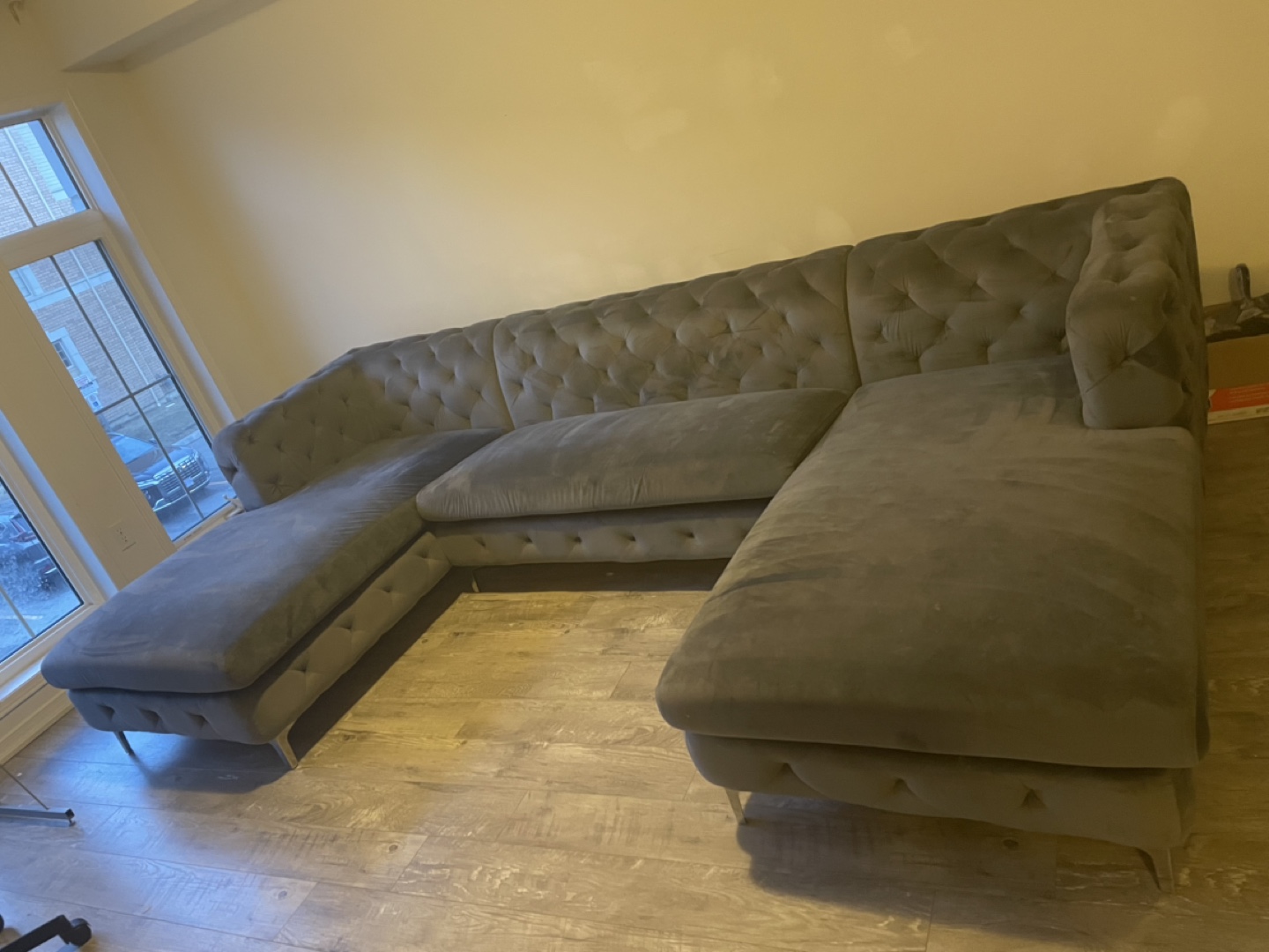 Grey Velvet U-Shaped Sectional Sofa - photo 5