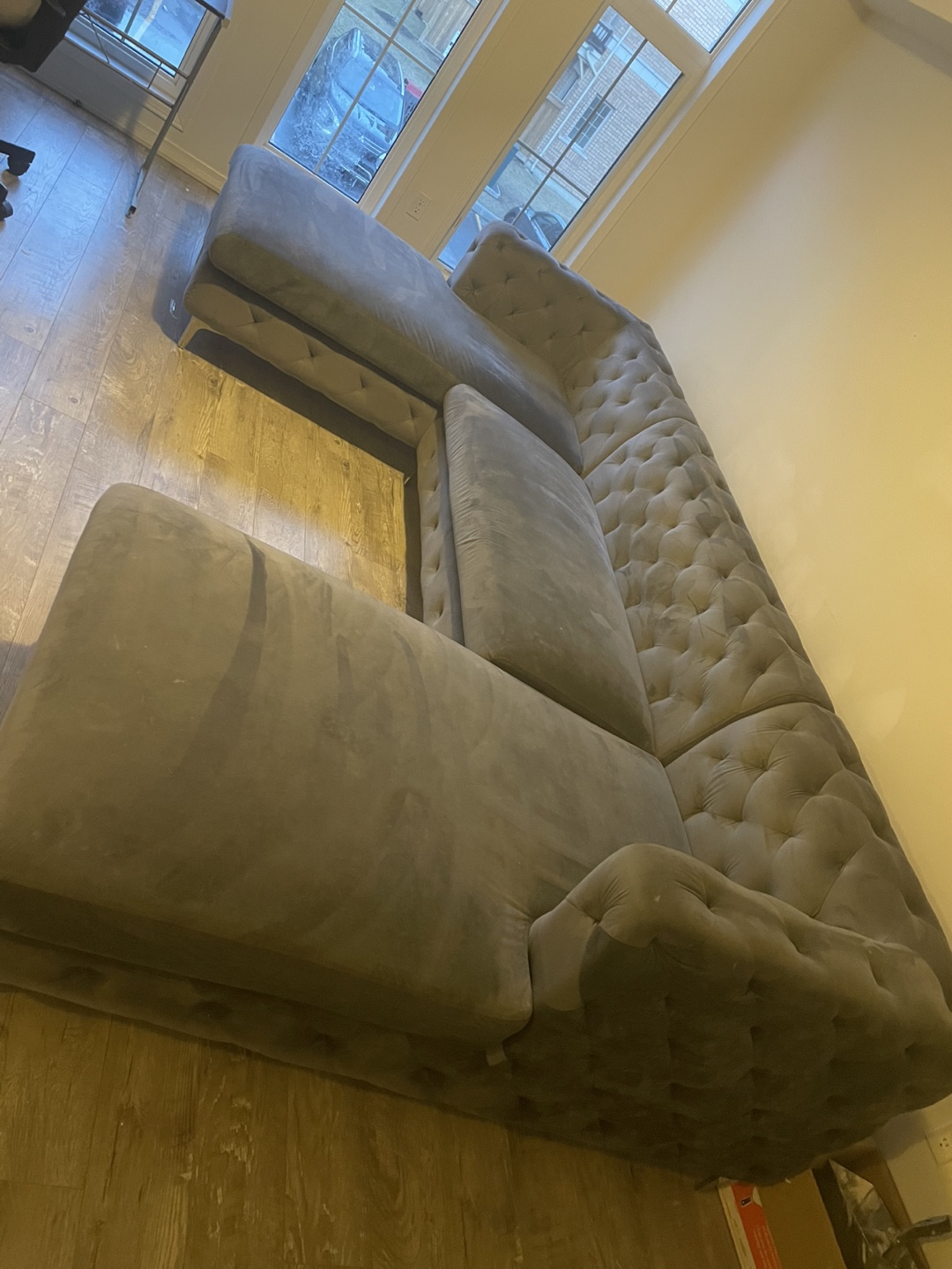 Grey Velvet U-Shaped Sectional Sofa - photo 2