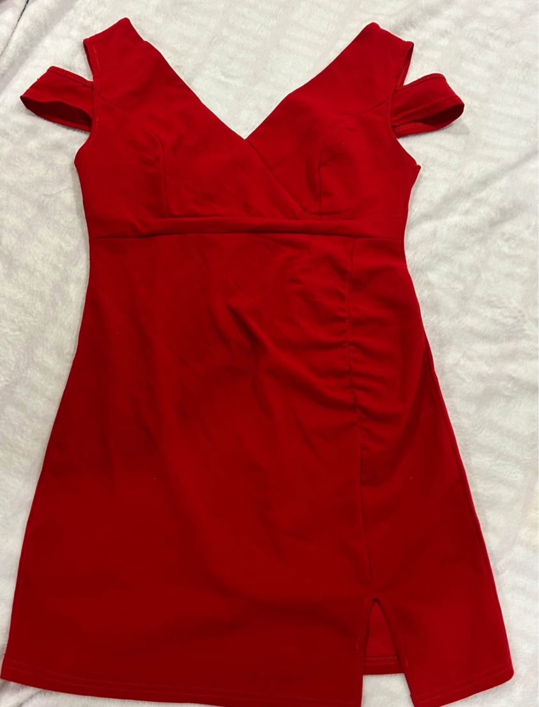 Red V-Neck Mini Dress with Cold Shoulders