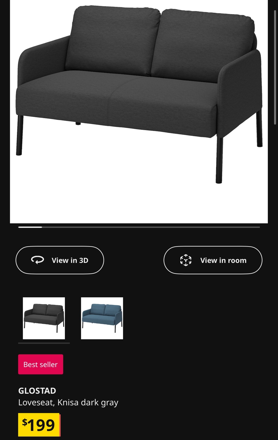 IKEA GLOSTAD Loveseat - Dark Grey - photo 4