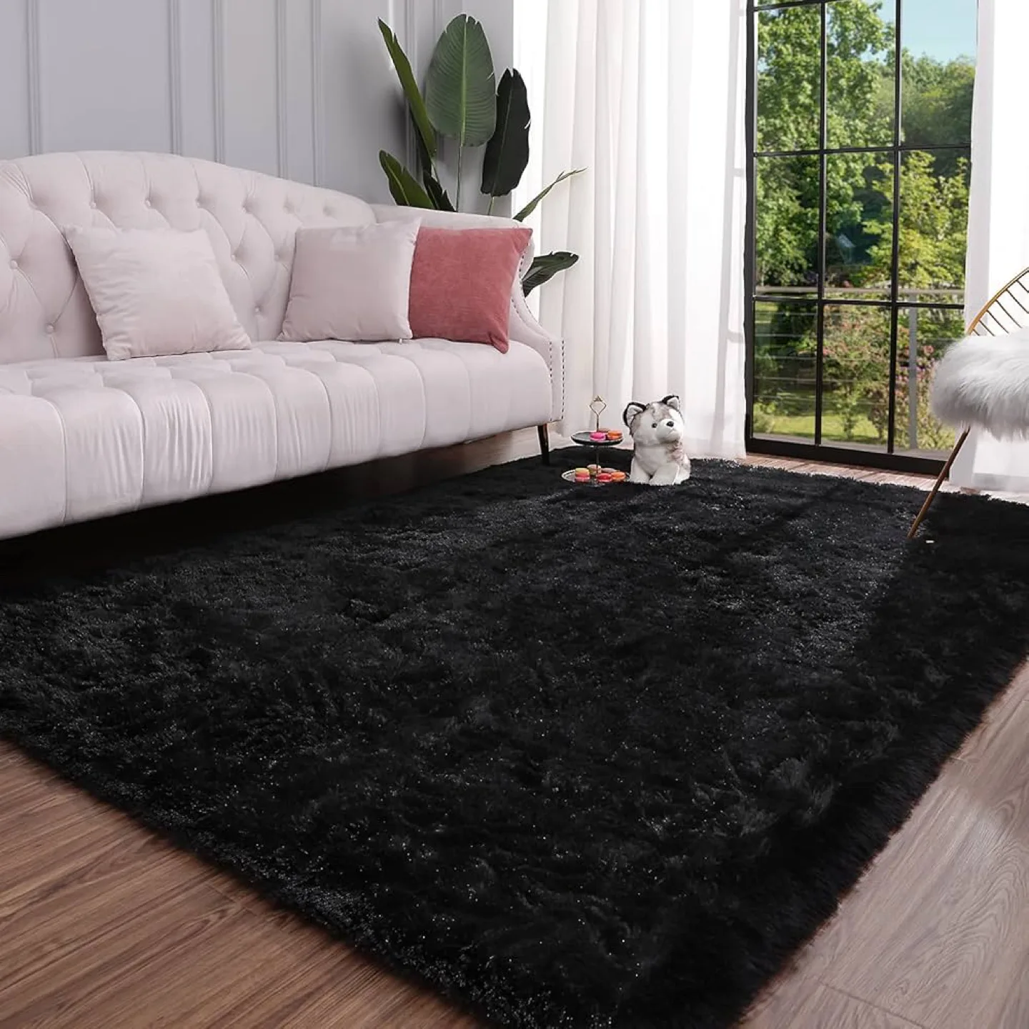 Luxurious Plush Faux Fur Rug 6x9 - Black