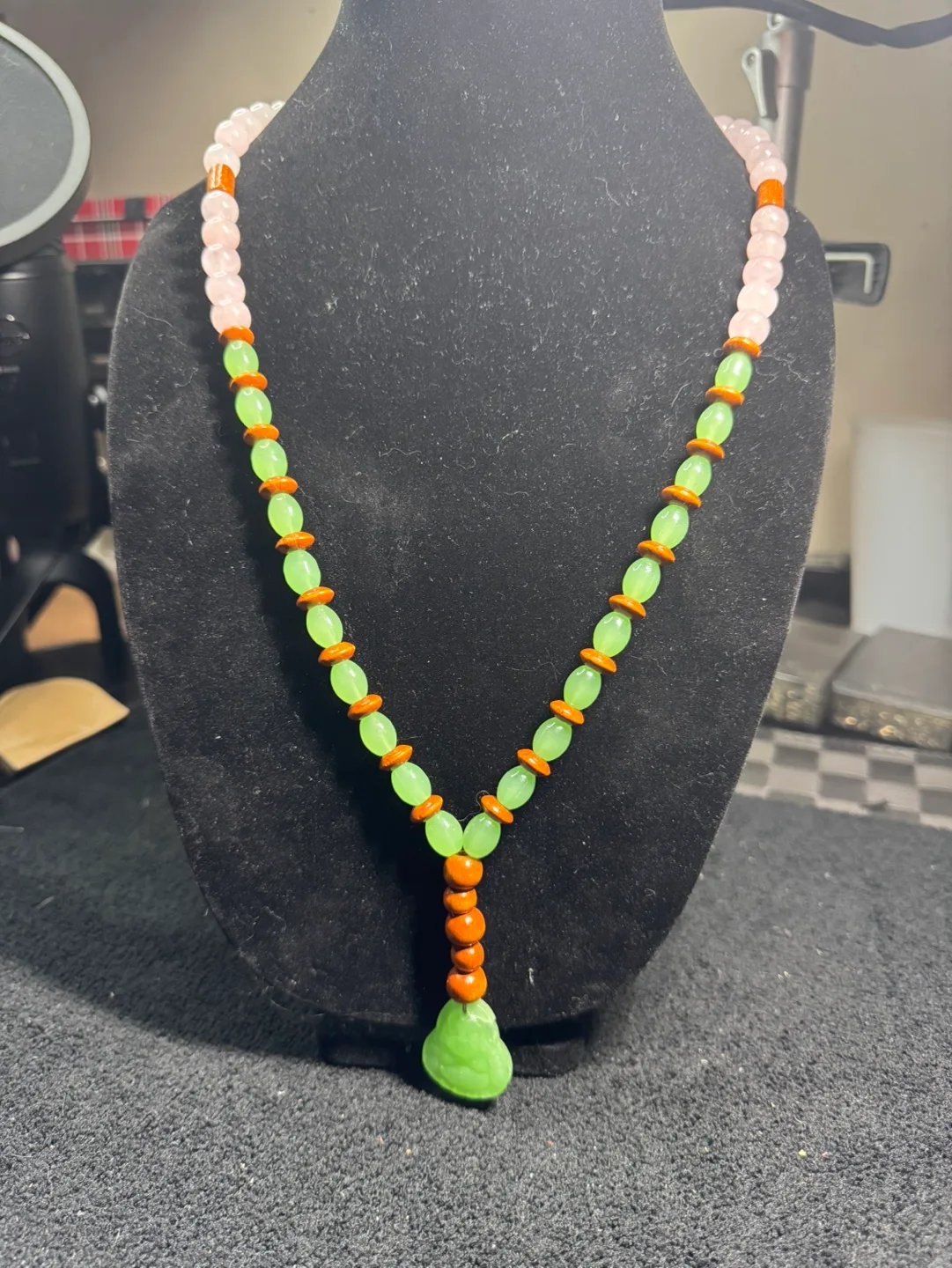 Rose Quartz Beaded Necklace with Pendant thumbnail