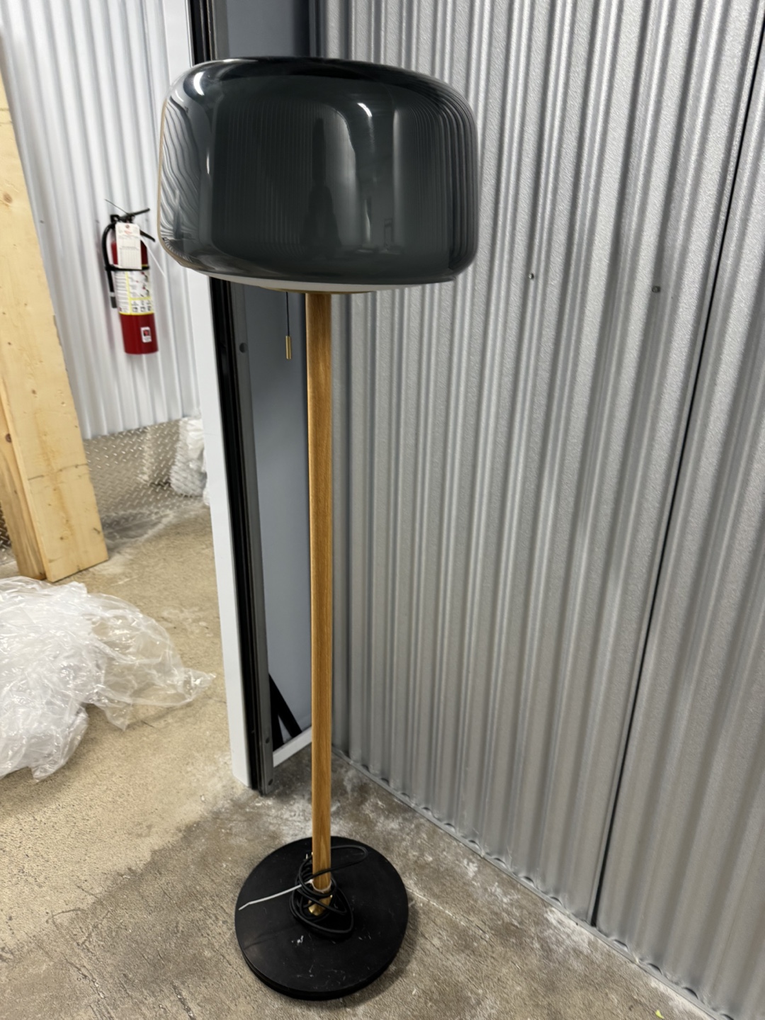 Modern Floor Lamp - Dark Grey Glass Shade & Wood Stand - photo 3