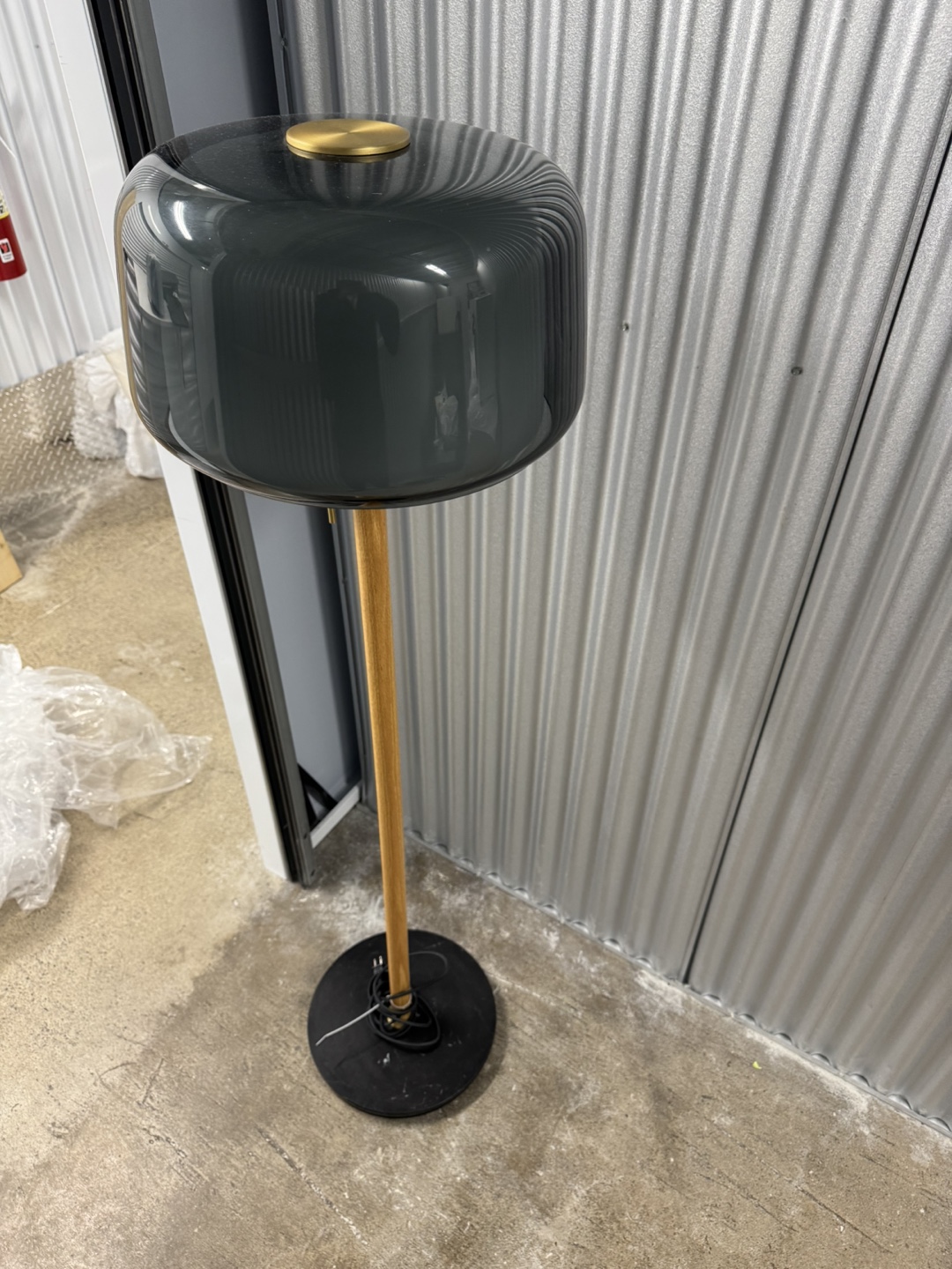 Modern Floor Lamp - Dark Grey Glass Shade & Wood Stand - photo 2