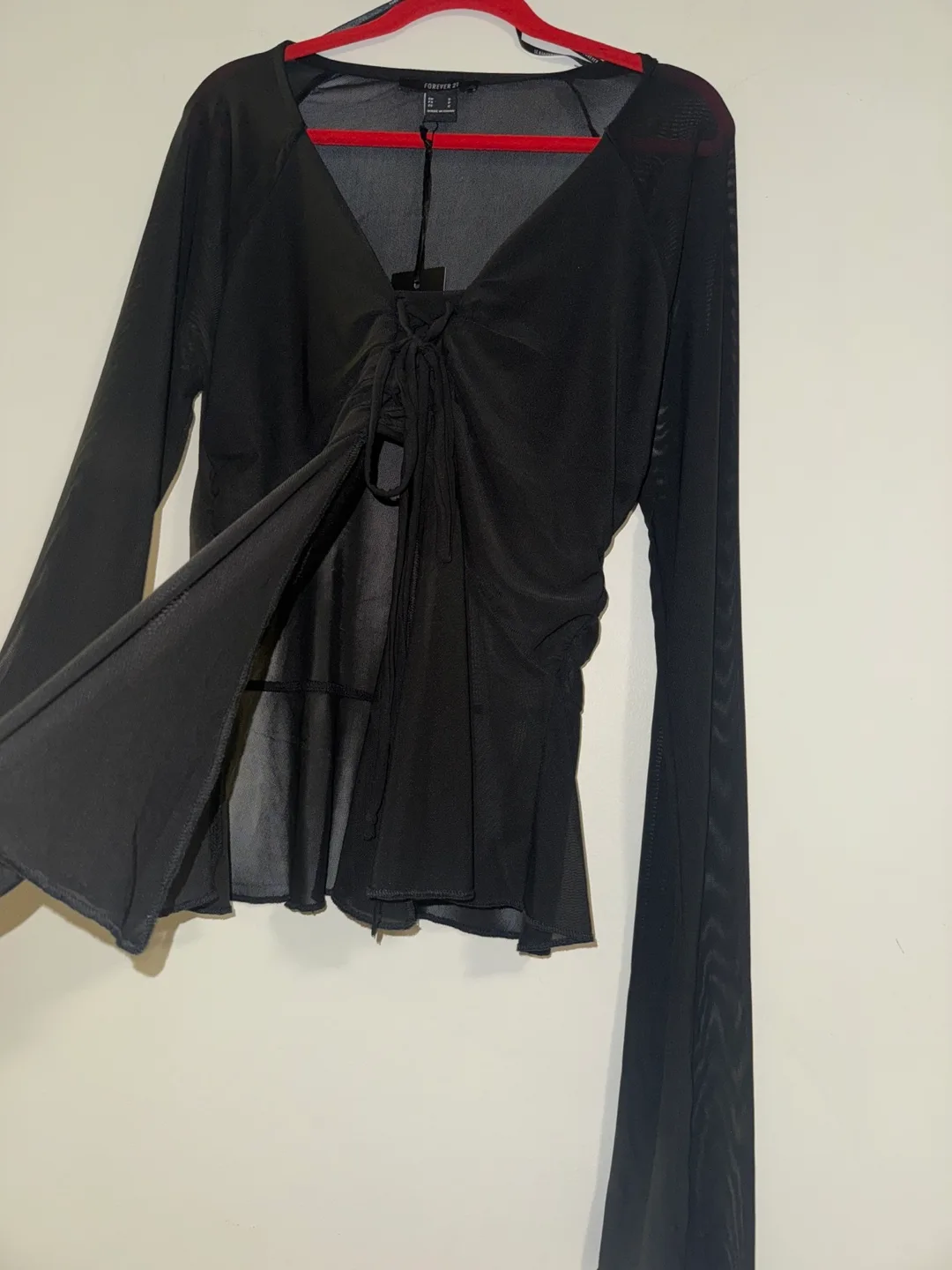 Forever 21 Black Mesh Bell Sleeve Blouse image indicator(2)