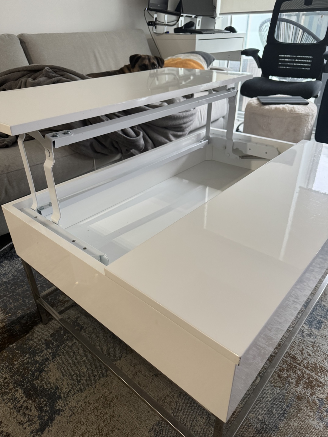 White Lift-Top Coffee Table with Metal Legs - photo 2