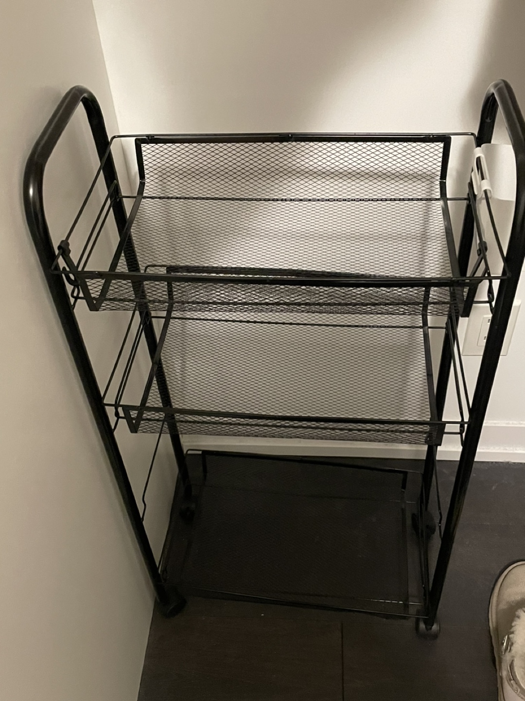 Black Metal Rolling Cart with Three Shelves