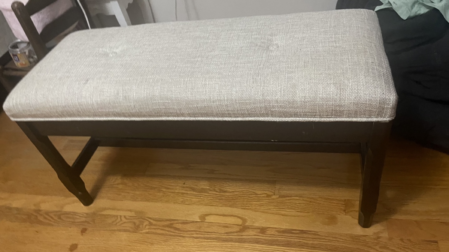 Beige Upholstered Bench with Dark Wood Legs - photo 4