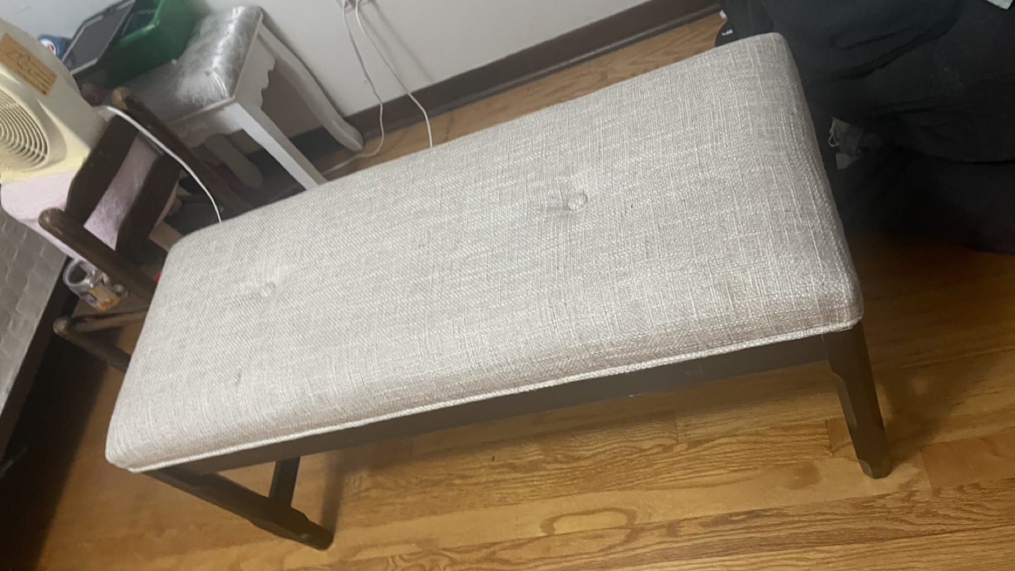 Beige Upholstered Bench with Dark Wood Legs - photo 3