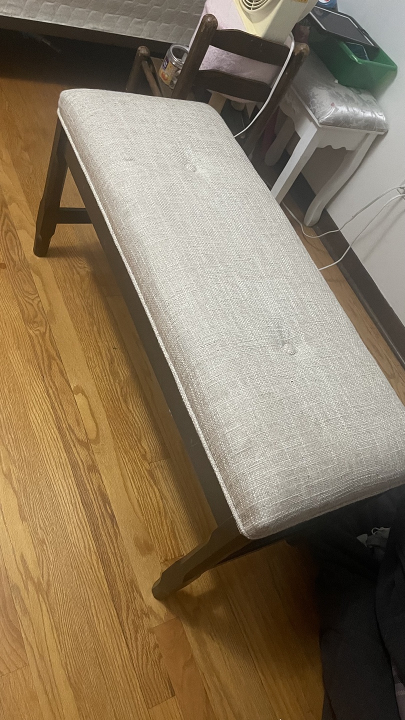 Beige Upholstered Bench with Dark Wood Legs - photo 2