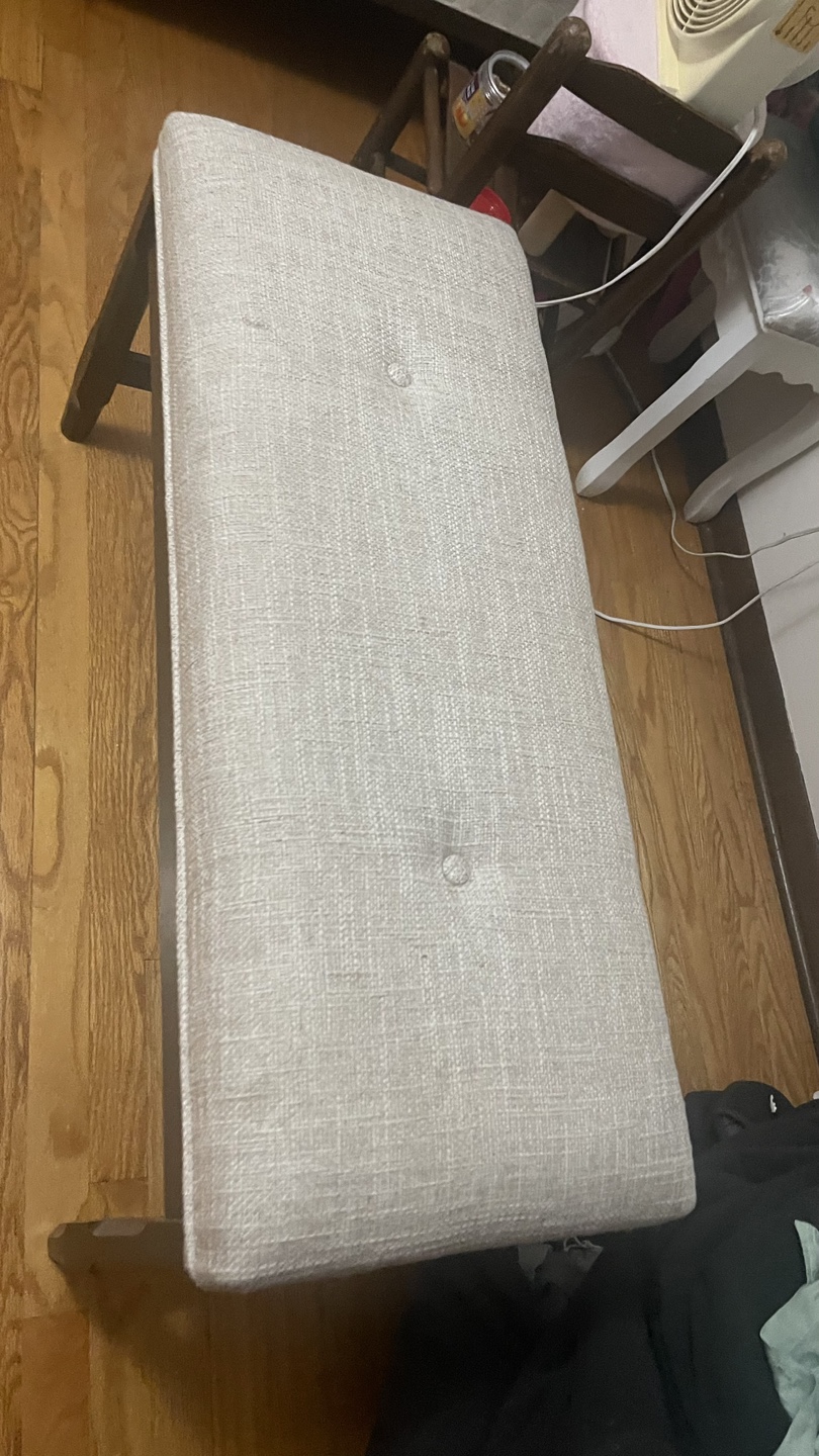 Beige Upholstered Bench with Dark Wood Legs - photo 5