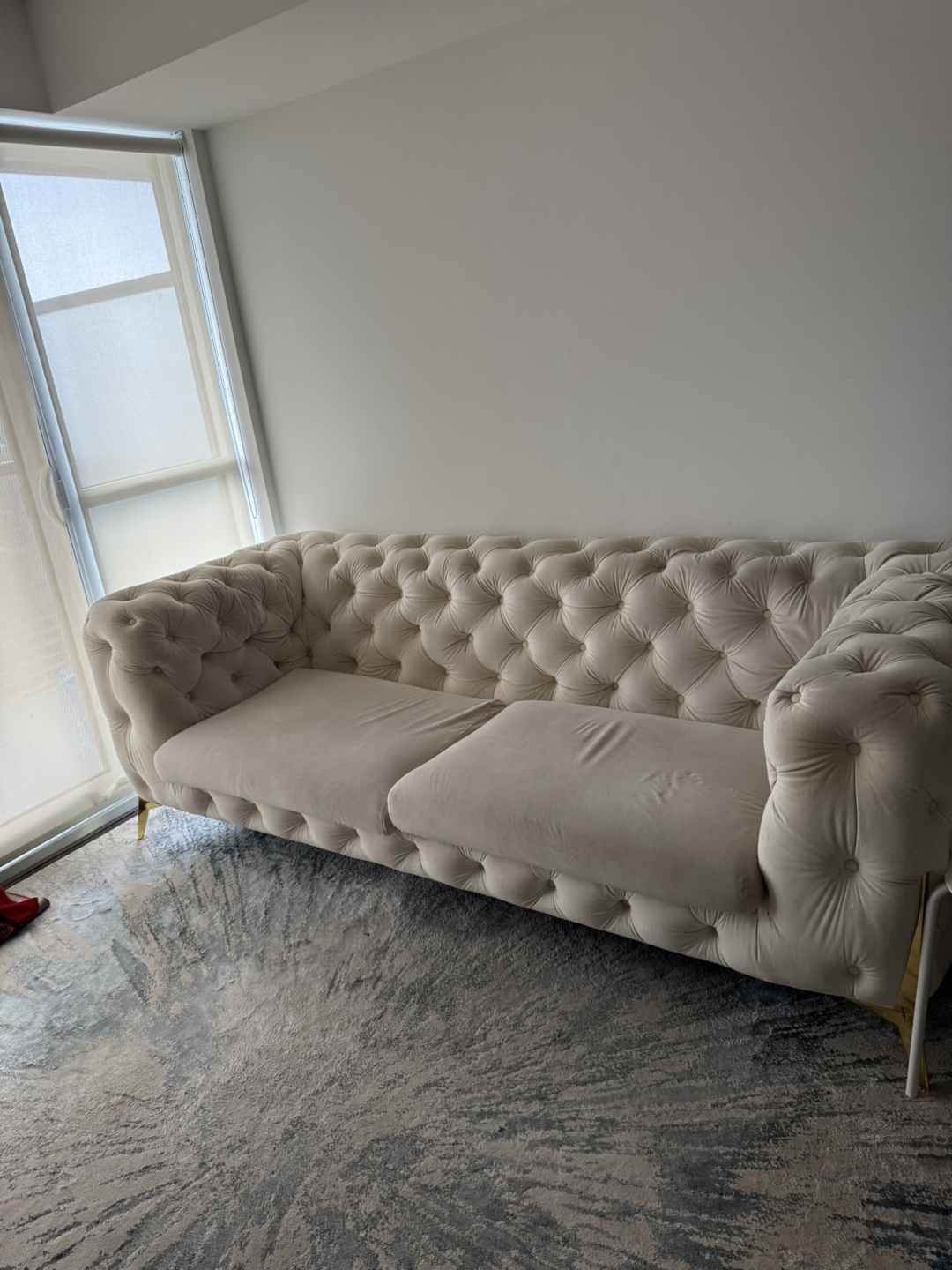 Elegant Off-White Velvet Button Tufted Sofa
