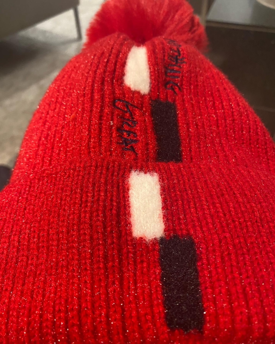 Red Knit Pom Pom Beanie