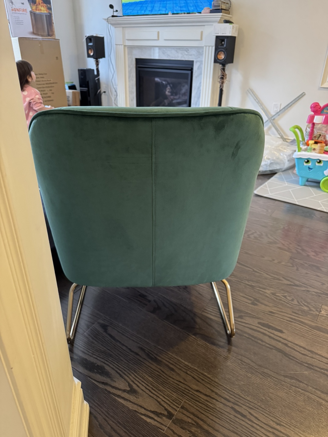 Green Velvet Accent Chair and Ottoman footrest - photo 3