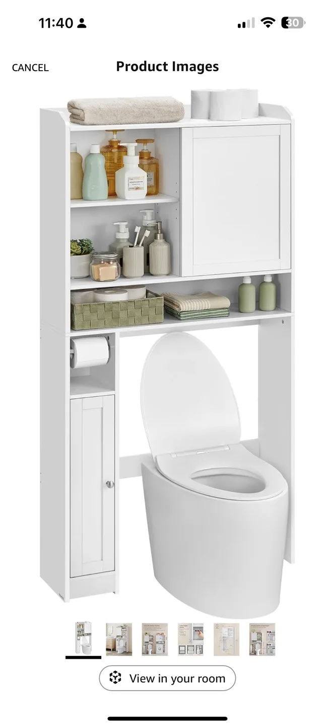 White Over Toilet Bathroom Storage Cabinet thumbnail