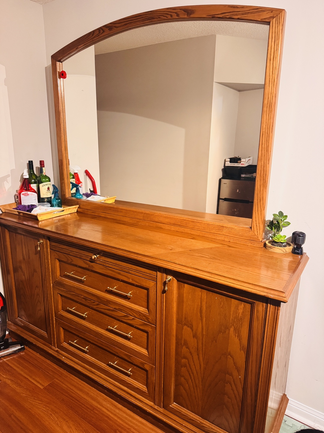 Large Wooden Vanity with Mirror - photo 2