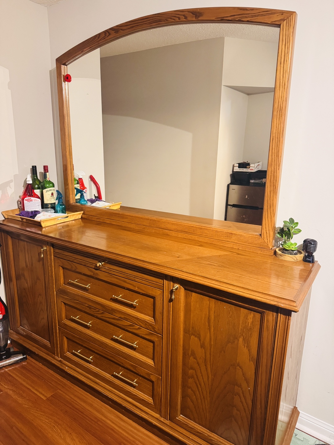 Large Wooden Vanity with Mirror