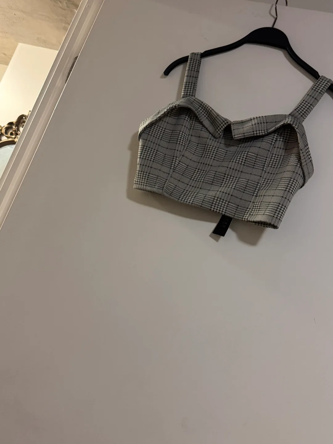 Women's Grey and Black Plaid Crop Top image indicator(2)
