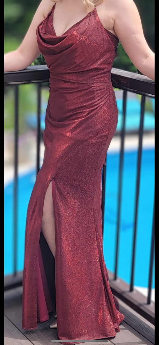 Stunning Red Sequin Cowl Neck Maxi Dress