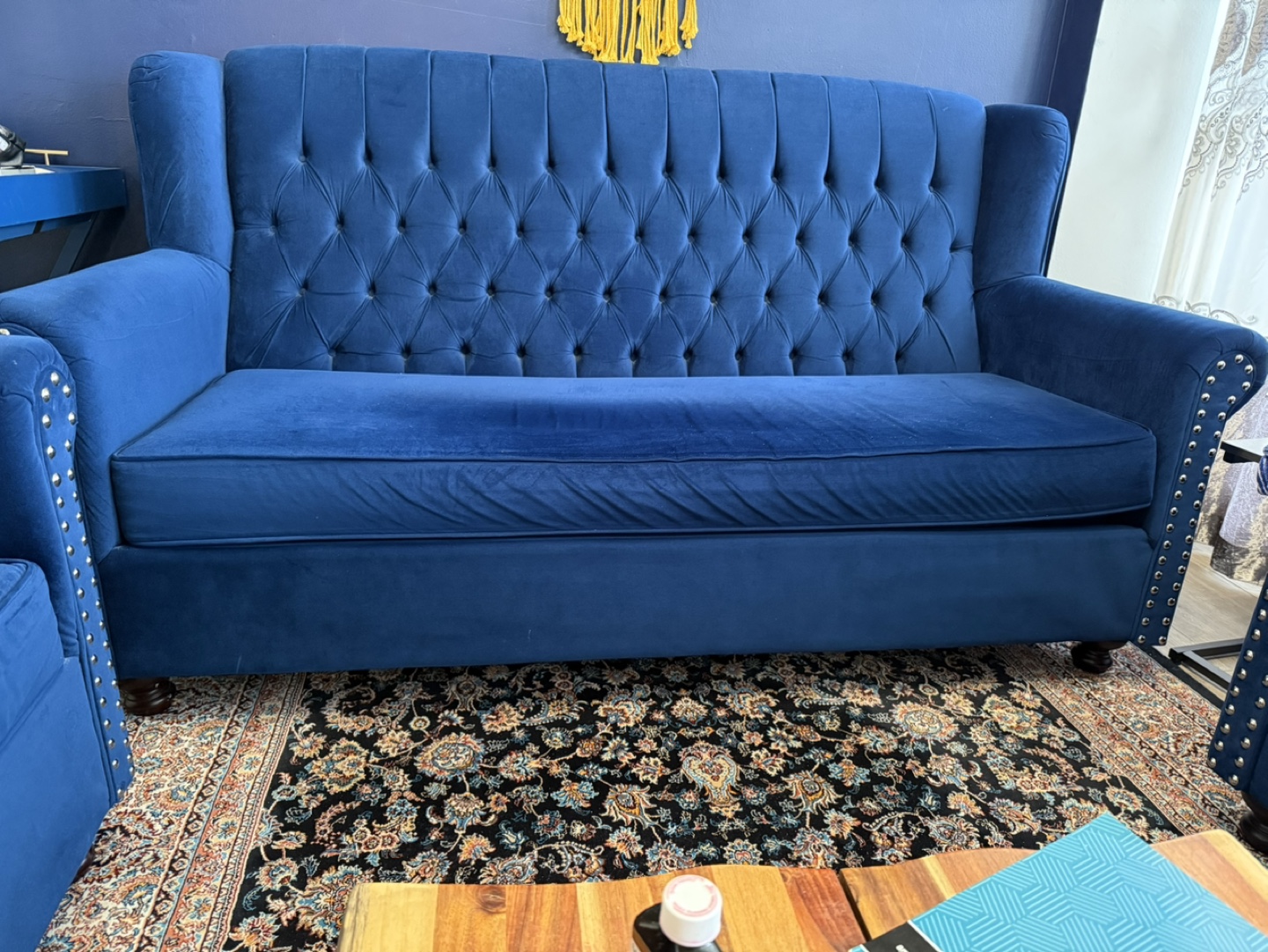 Elegant Blue Velvet Sofa Set - photo 2