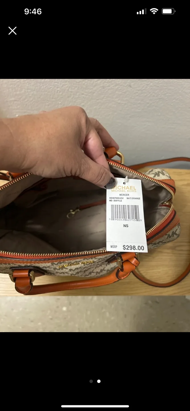 Michael Kors Mercer MD Satchel Bag - Beige/Orange. Authentic. image indicator(2)