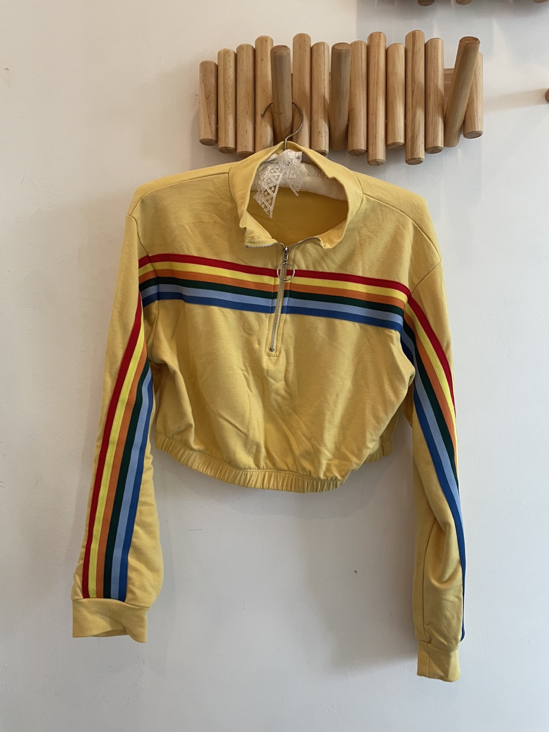 Vintage Rainbow Stripe Cropped Zip-Up Sweatshirt