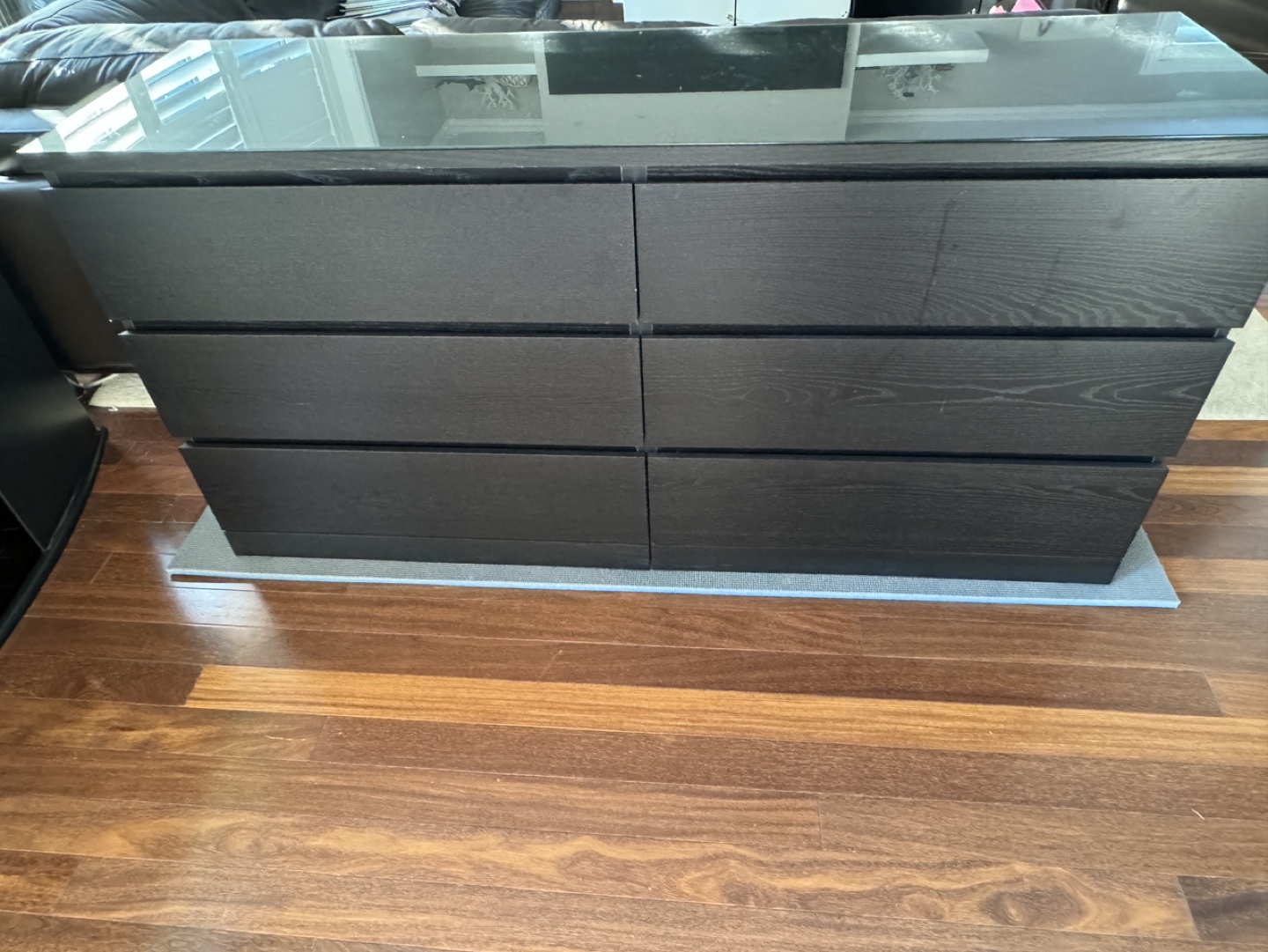 Ikea Malm Black Six-Drawer Dresser with Glass Top