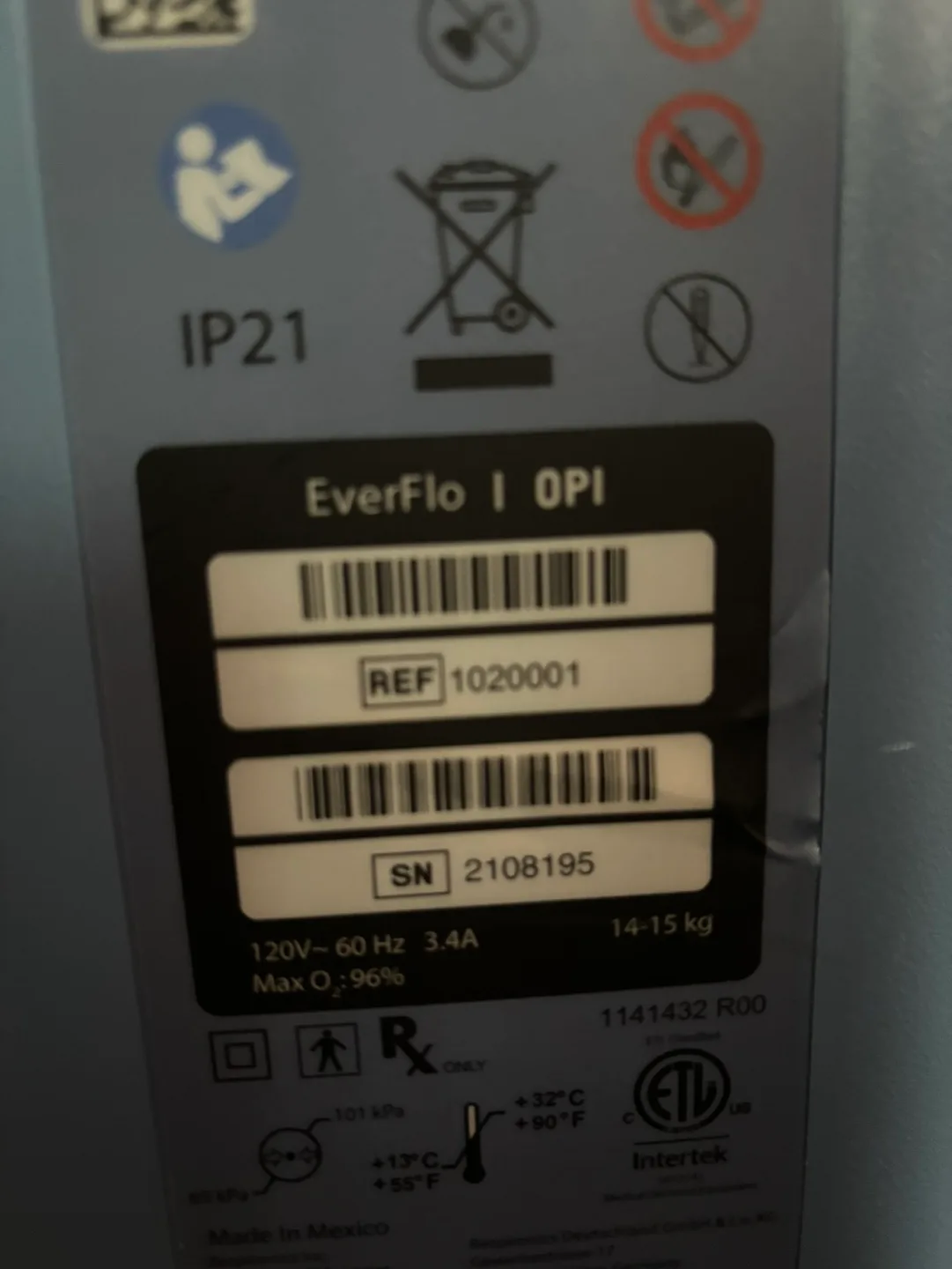 Philips Respironics EverFlo Oxygen Concentrator image indicator(2)