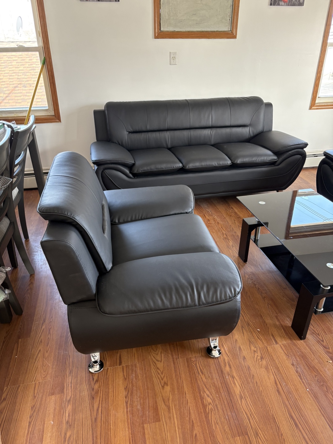 Black Leather Sofa and Loveseat Set