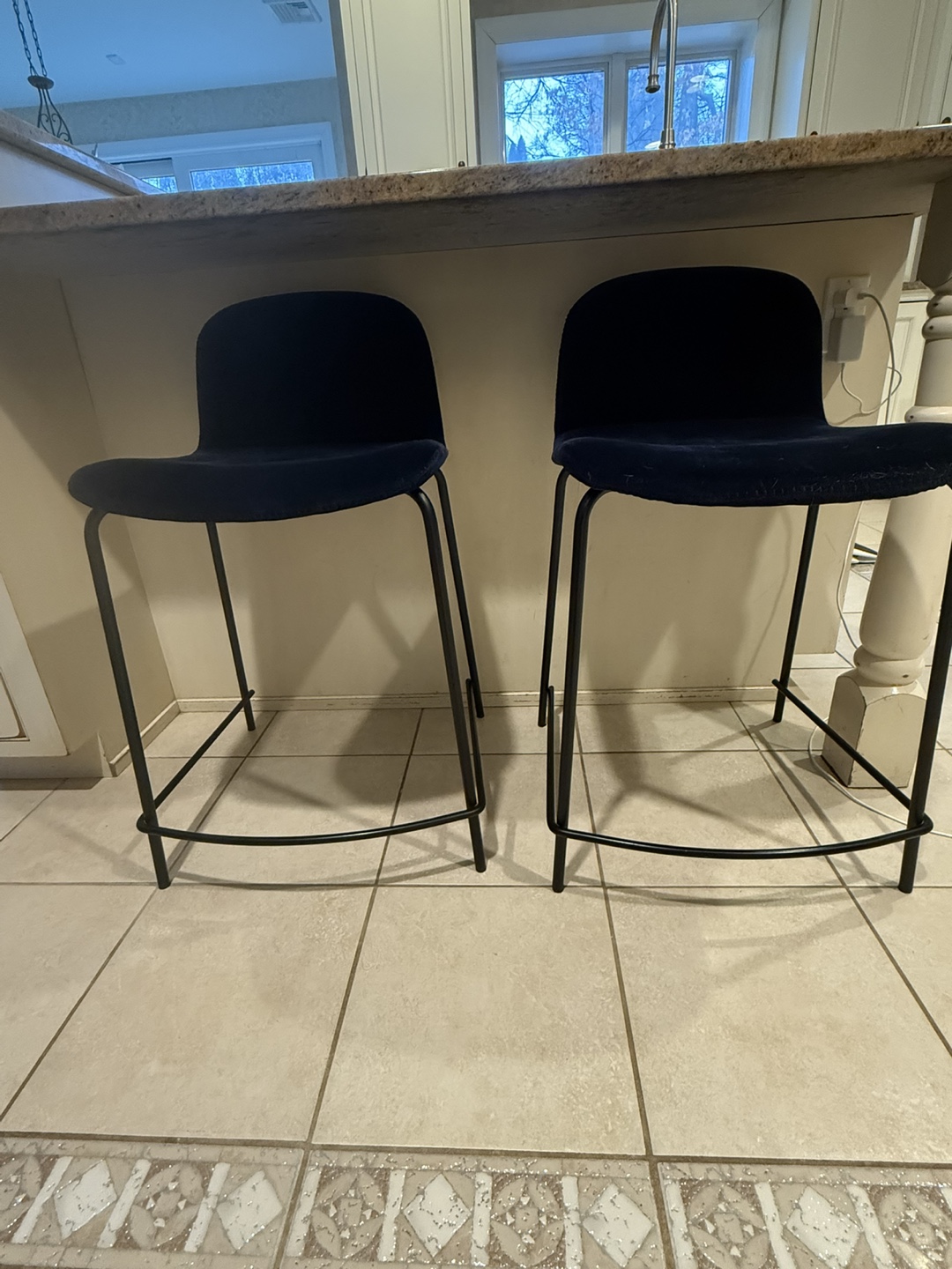 Pair of Navy Velvet CB2 Counter Stools - photo 2