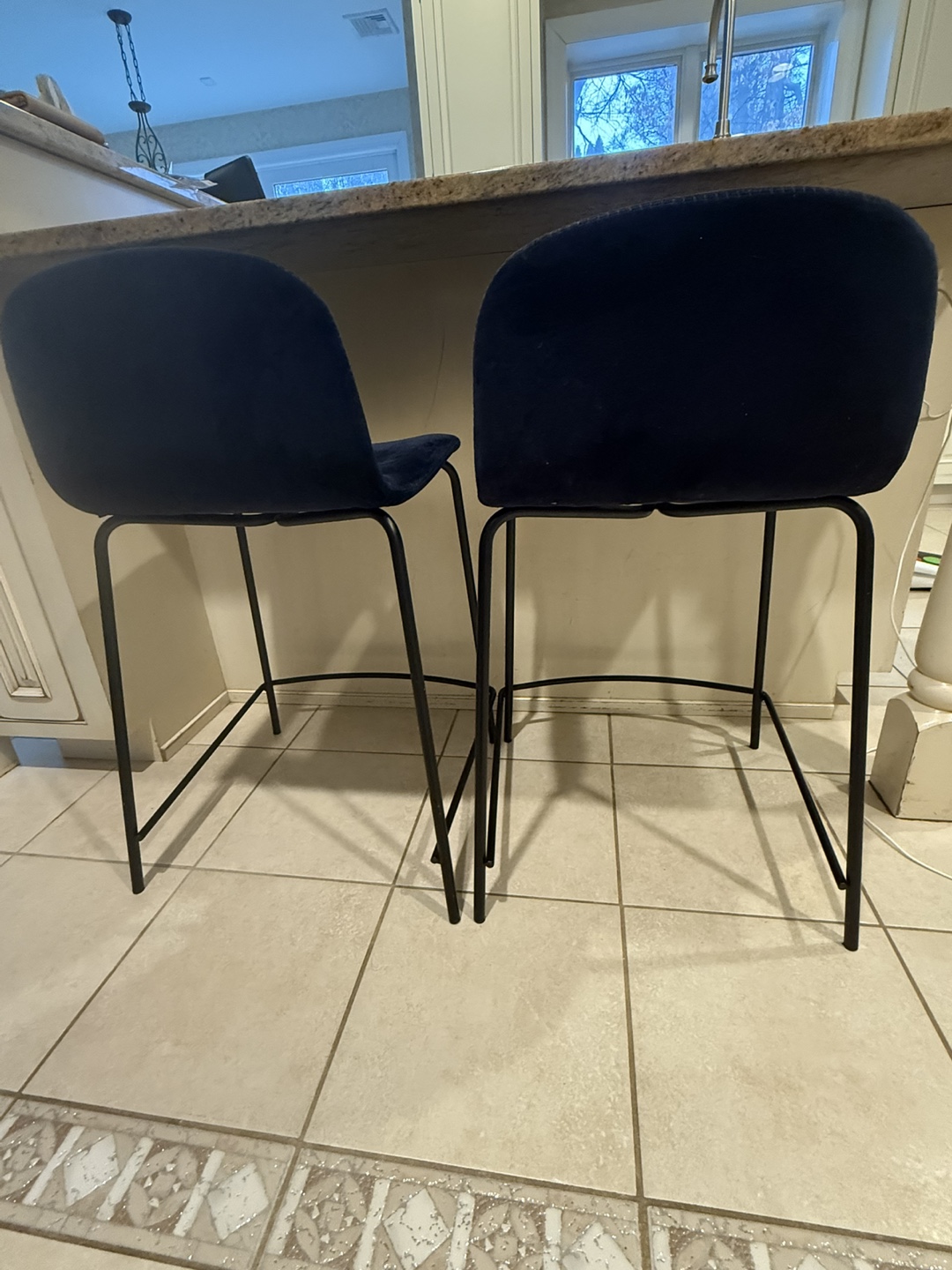 Pair of Navy Velvet CB2 Counter Stools
