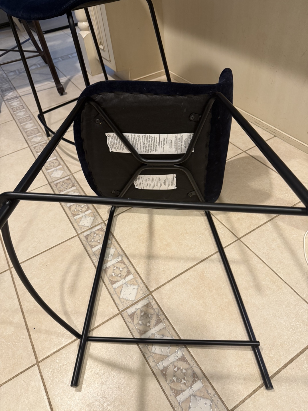 Pair of Navy Velvet CB2 Counter Stools - photo 4